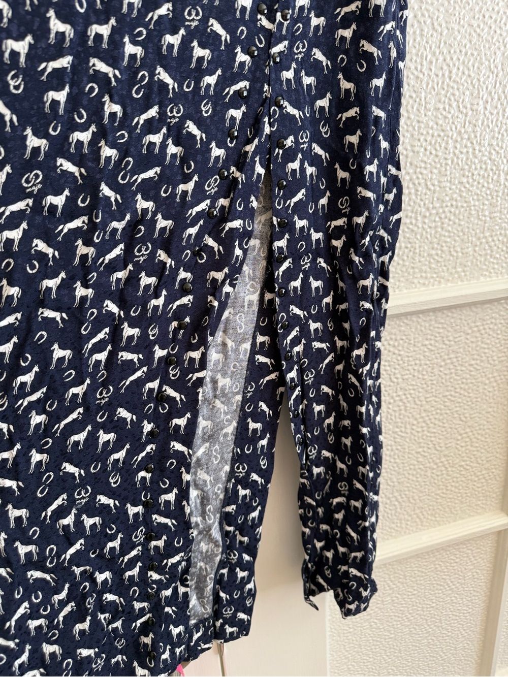 Maje Navy Blue Horse Print Midi/Maxi Skirt - Picture 7 of 9